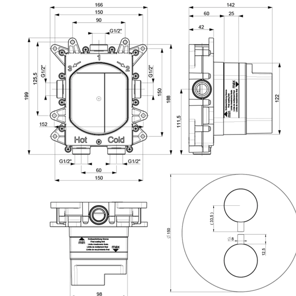Crosswater MPRO Industrial Thermostatic 2 Outlet Shower Valve - Crossbox Technology