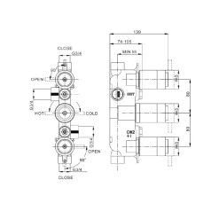 Crosswater MPRO 2 Outlet Concealed Thermostatic Shower Valve (3 Handles)