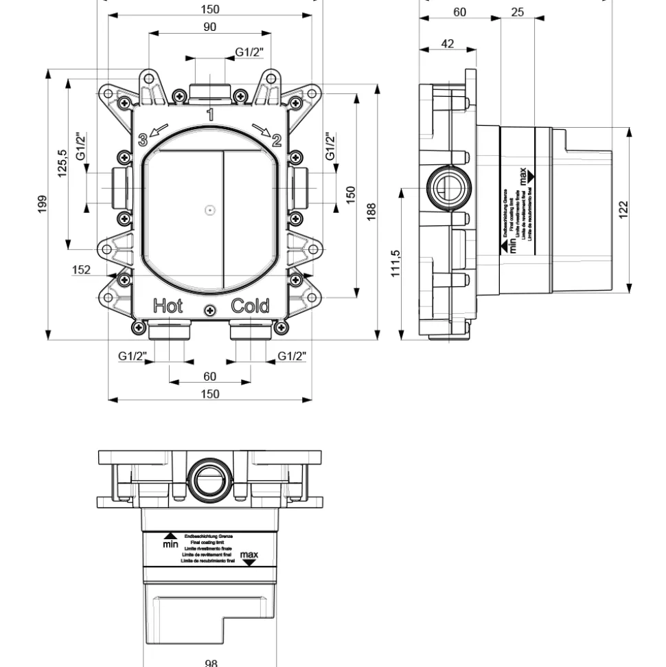 Crosswater MPRO Push 2 Outlet Concealed Valve with Crossbox Technology