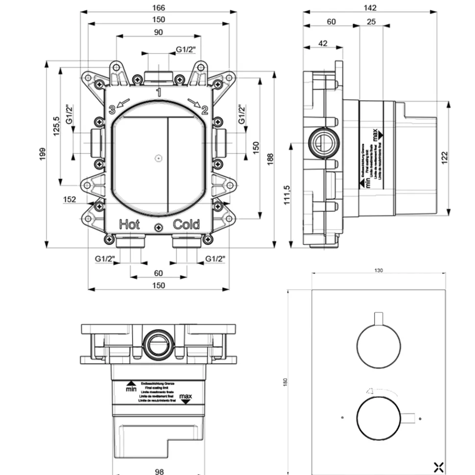Crosswater MPRO Thermostatic 1 Outlet Shower Valve - Crossbox Technology