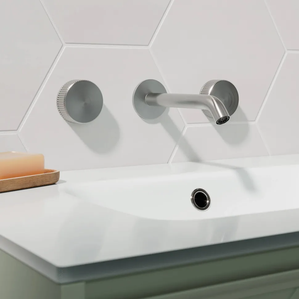 Crosswater 3ONE6 Stainless Steel Wall Mounted 3 Hole Basin Mixer Tap