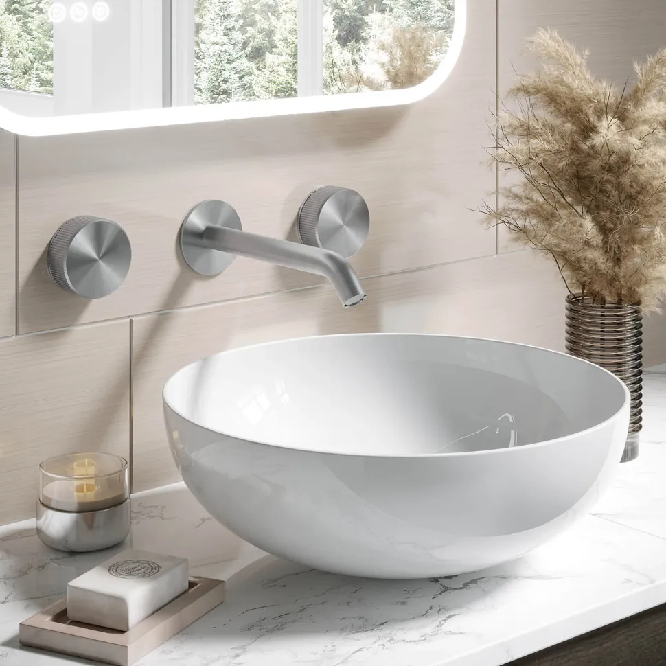 Crosswater 3ONE6 Stainless Steel Wall Mounted 3 Hole Basin Mixer Tap
