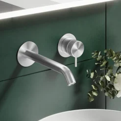 Crosswater 3ONE6 Stainless Steel Wall Mounted 2 Hole Basin Mixer Tap