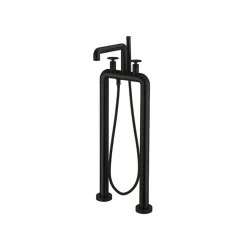 Crosswater Union Freestanding Matt Black Bath Filler & Shower Kit with Wheel Handles