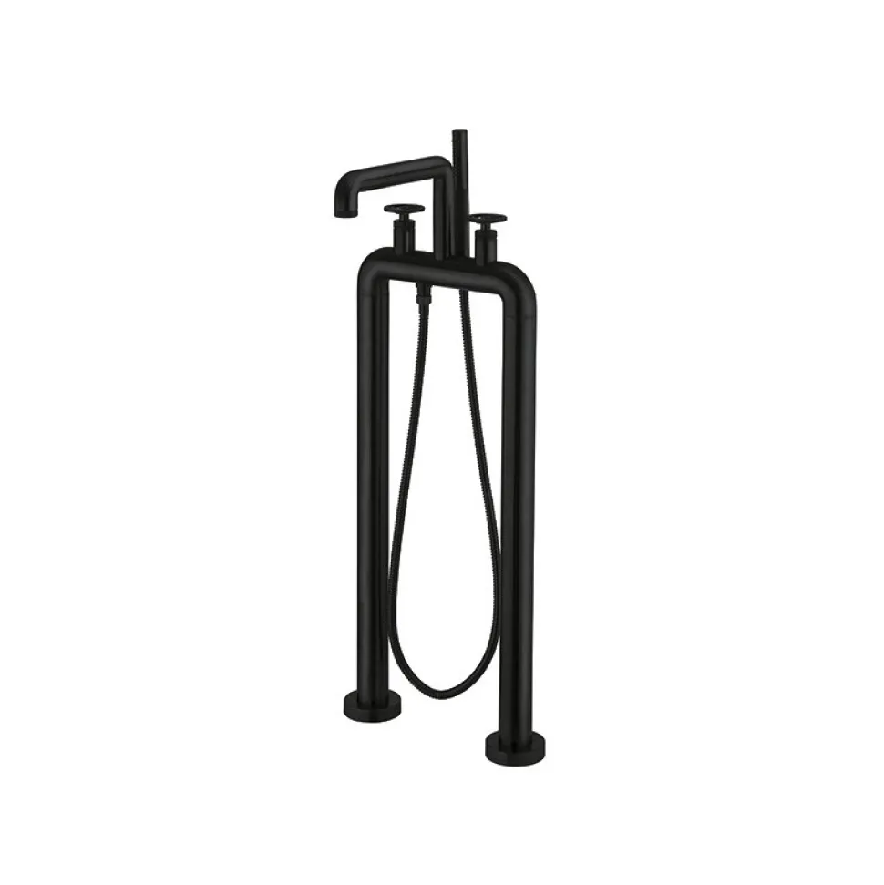 Crosswater Union Freestanding Matt Black Bath Filler & Shower Kit with Wheel Handles