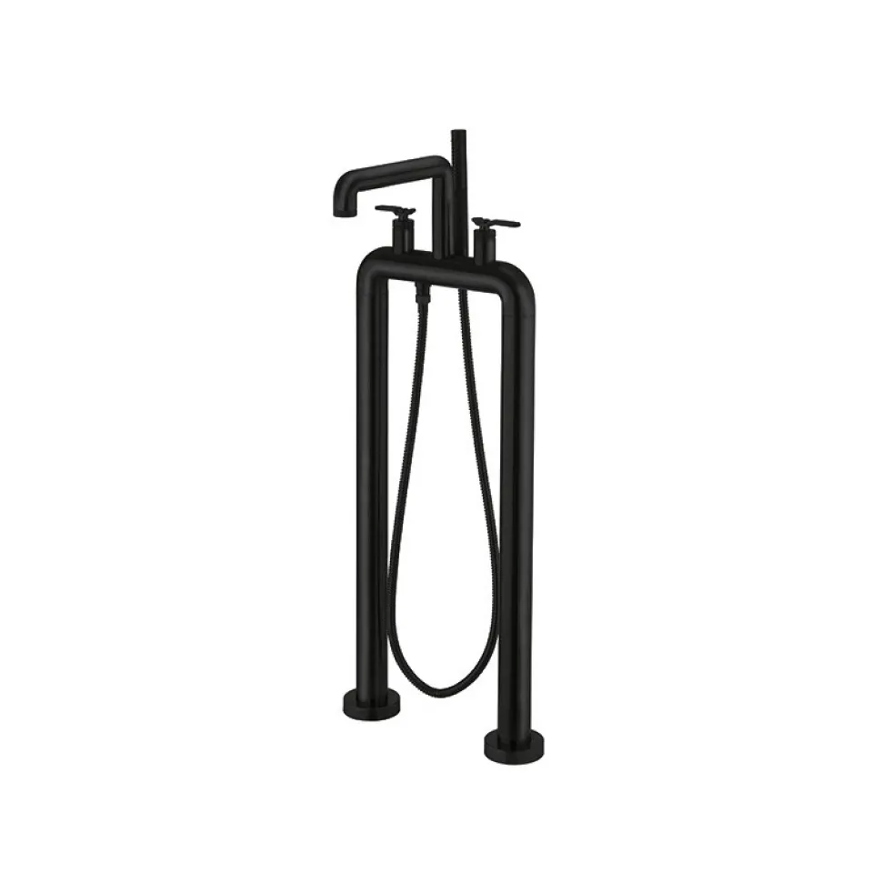 Crosswater Union Freestanding Matt Black Bath Filler & Shower Kit with Lever Handles