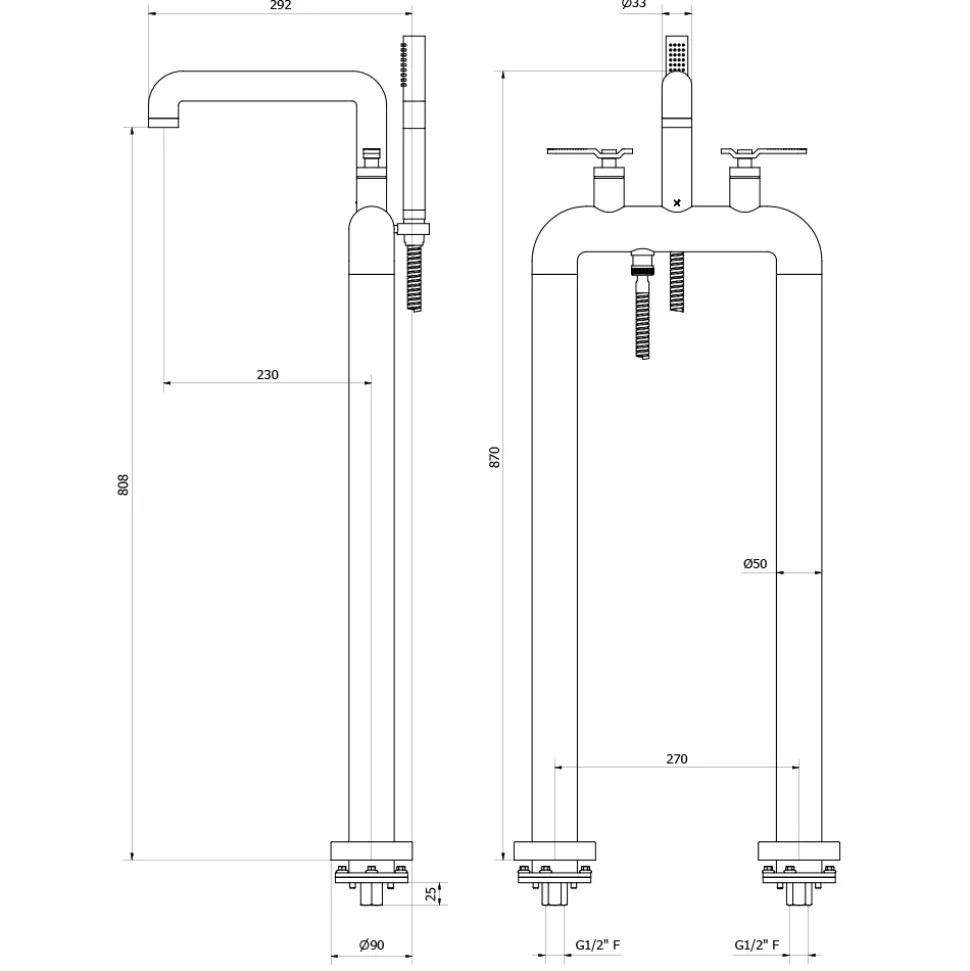 Crosswater Union Freestanding Matt Black Bath Filler & Shower Kit with Lever Handles