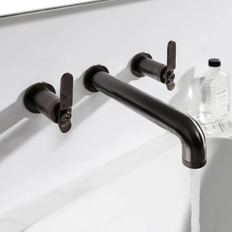 Crosswater Union 3 Hole Wall Mounted Basin Mixer Tap with Levers - Brushed Black Chrome