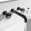 Crosswater Union 3 Hole Wall Mounted Basin Mixer Tap with Wheels - Brushed Black Chrome