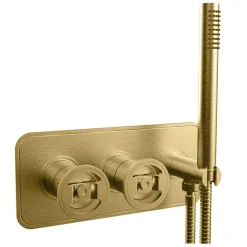 Crosswater Union 2 Outlet Concealed Thermostatic Bath Shower Valve with Wheels & Shower Handset - Brushed Brass