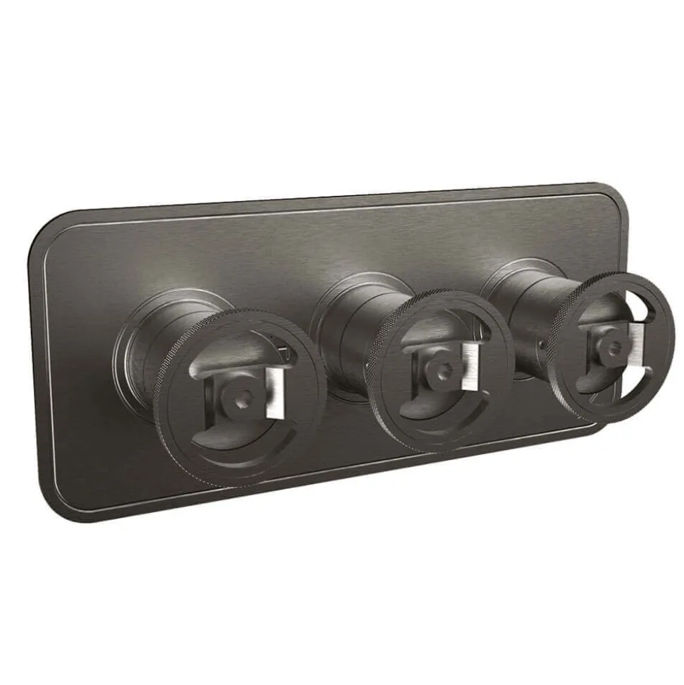 Crosswater Union 2 Outlet Landscape Concealed Thermostatic Shower Valve with Wheels - Brushed Black Chrome