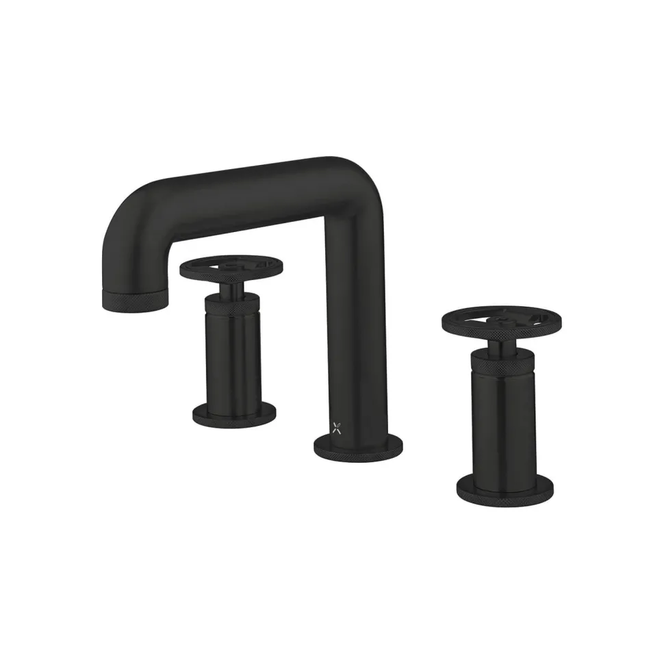 Crosswater Union WRAS Approved 3 Hole Basin Mixer Tap with Wheels - Matt Black