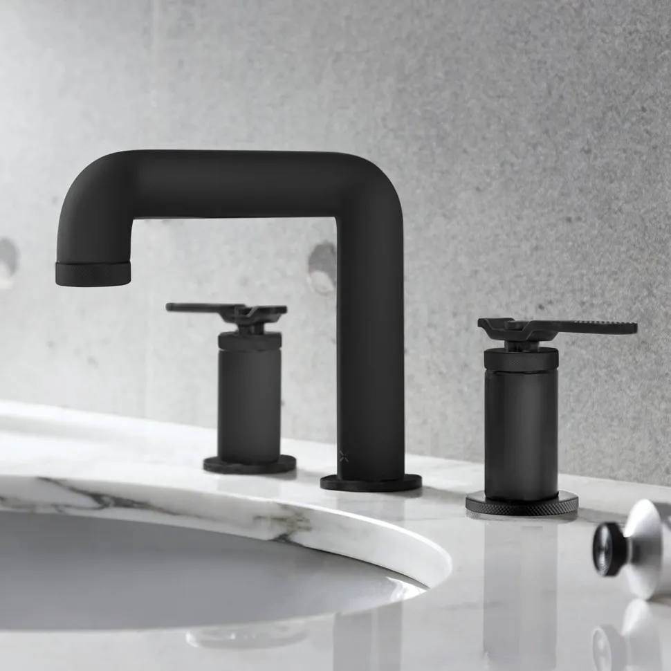 Crosswater Union WRAS Approved 3 Hole Basin Mixer Tap with Levers - Matt Black