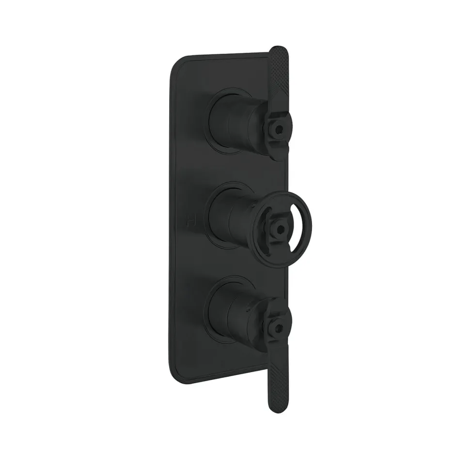 Crosswater Union WRAS Approved Matt Black 2 Outlet 3 Handle Concealed Thermostatic Shower Valve