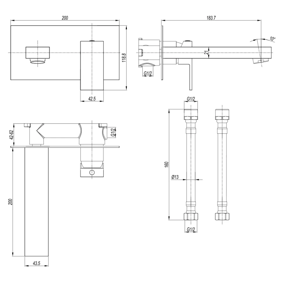 Crosswater Verge 2 Hole Wall Mounted Basin Mixer Tap