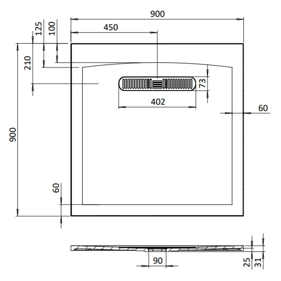 Crosswater Vito 25mm Dolomite Stone Resin Textured Square 900 x 900mm Shower Tray with Linear Waste Cover