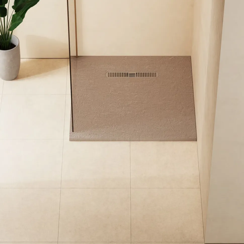 Crosswater Vito 25mm Dolomite Stone Resin Textured Square 900 x 900mm Shower Tray with Linear Waste Cover
