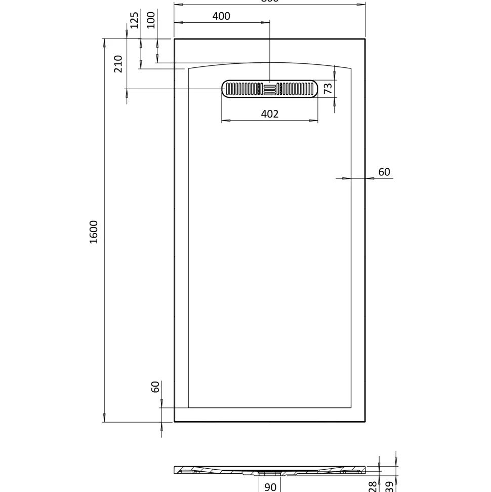 Crosswater Vito 25mm Dolomite Stone Resin Rectangular Shower Tray with Linear Waste Position