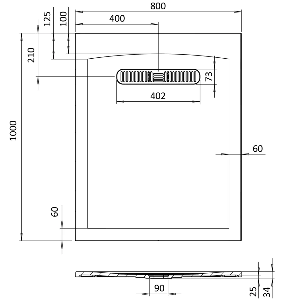 Crosswater Vito 25mm Dolomite Stone Resin Rectangular Shower Tray with Linear Waste Position