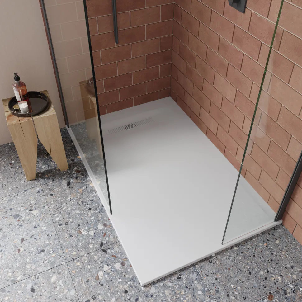 Crosswater Vito 25mm Dolomite Stone Resin Rectangular Shower Tray with Linear Waste Position