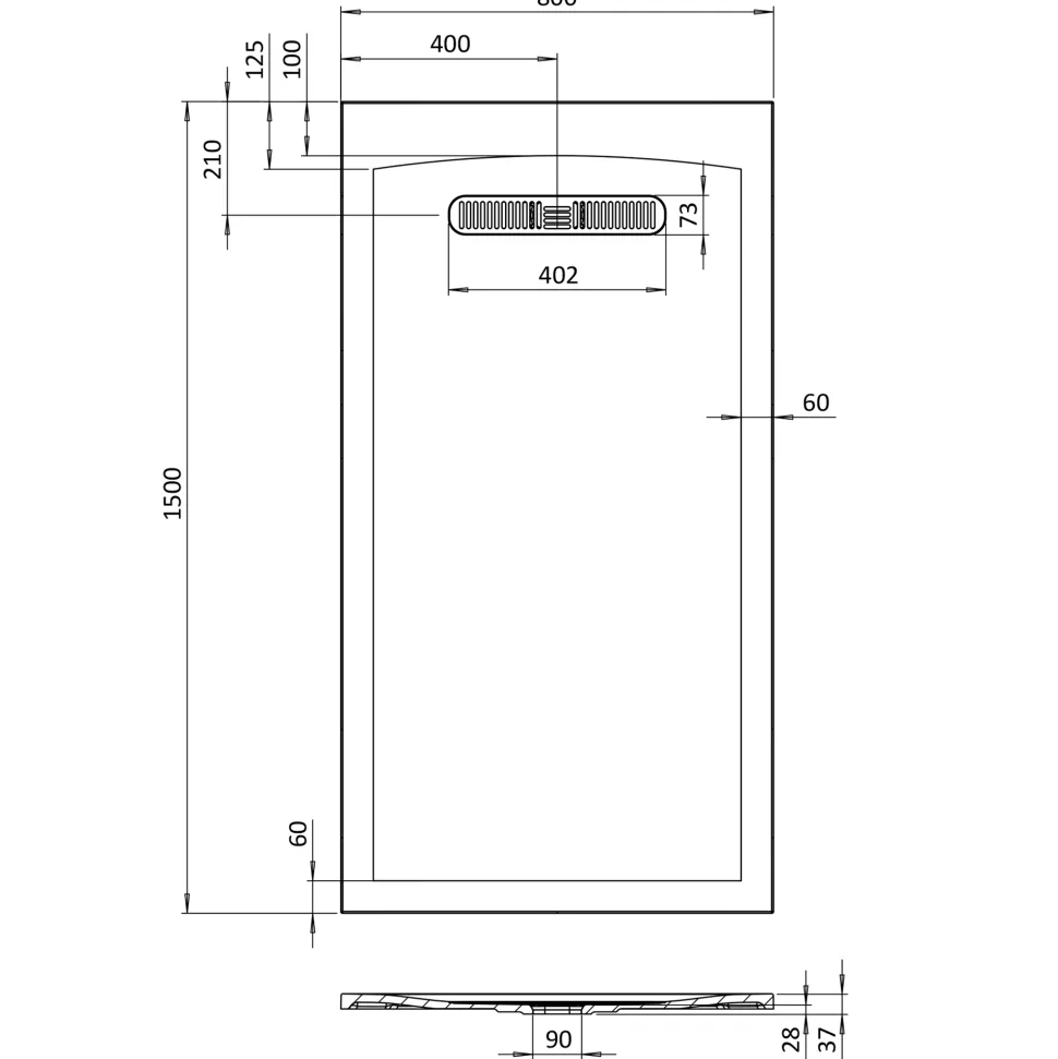 Crosswater Vito 25mm Dolomite Stone Resin Rectangular Shower Tray with Linear Waste Position