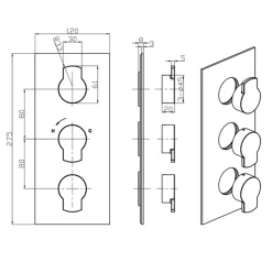 Crosswater Wisp 3 Outlet 3 Handle Concealed Thermostatic Shower Valve