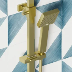 Drench Brushed Brass Exposed Square Thermostatic Rigid Riser Shower Kit
