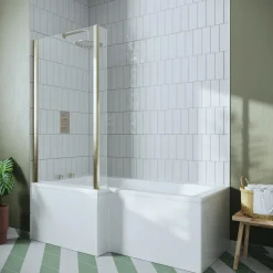 Drench Brushed Brass L-Shaped Fixed Bath Screen - 1435 x 800mm