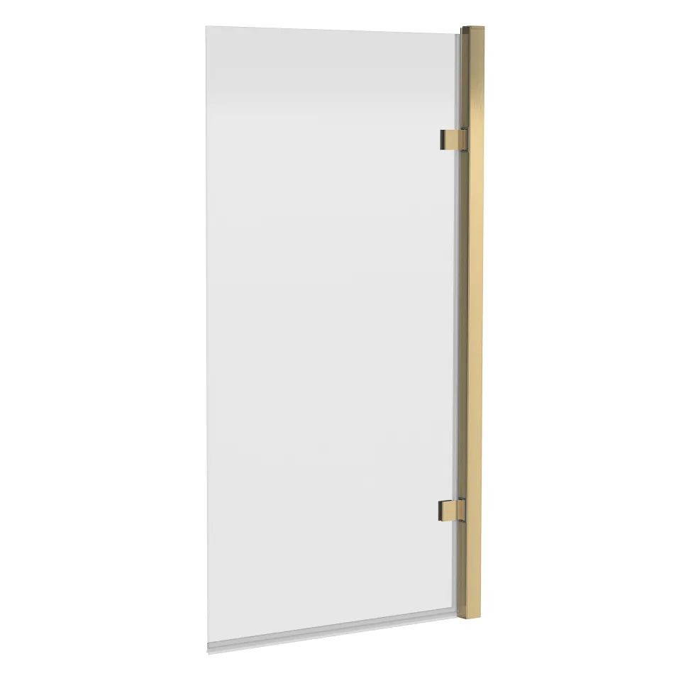 Drench Brushed Brass 8mm Glass Hinged Square Bath Screen - 1520 x 815mm