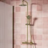 Drench Brushed Brass Round Exposed Thermostatic Rigid Riser Shower Kit