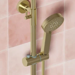 Drench Brushed Brass Round Exposed Thermostatic Rigid Riser Shower Kit