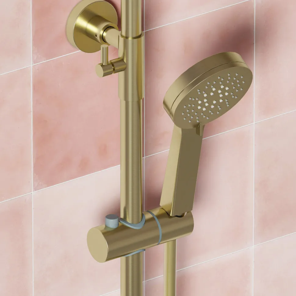 Drench Brushed Brass Round Exposed Thermostatic Rigid Riser Shower Kit