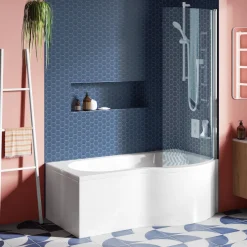 Drench Curved Polished Chrome Hinged P-Bath Screen - 1433 x 700mm