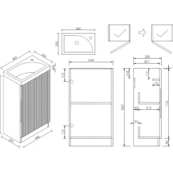 Drench Groove 460mm Fluted Floorstanding Cloakroom Vanity Unit & Basin