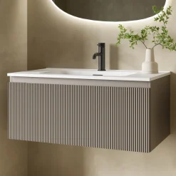 Drench Groove 800mm Fluted Wall Hung Vanity Unit & Matt Stone Basin