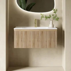 Drench Groove 800mm Fluted Wall Hung Vanity Unit & Matt Stone Basin