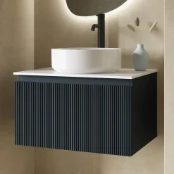 Drench Groove 600mm Fluted Wall Hung Vanity Unit & Sintered Stone Countertop
