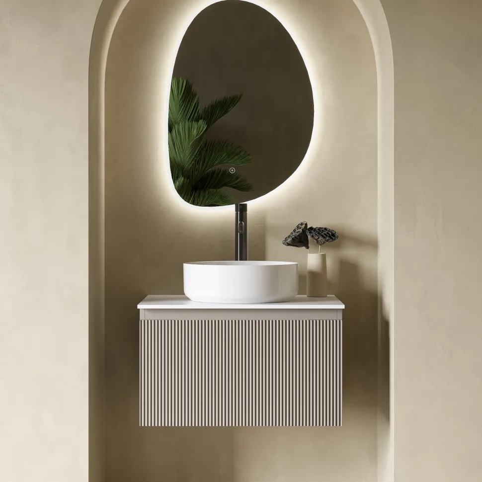 Drench Groove 600mm Fluted Wall Hung Vanity Unit & Sintered Stone Countertop
