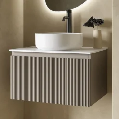 Drench Groove 600mm Fluted Wall Hung Vanity Unit & Sintered Stone Countertop
