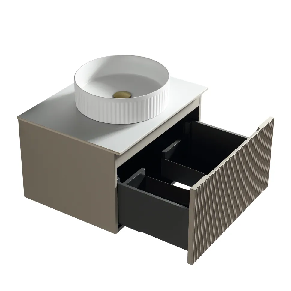 Drench Groove 600mm Fluted Wall Hung Vanity Unit & Sintered Stone Countertop