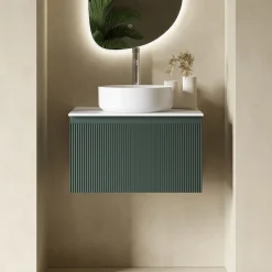 Drench Groove 600mm Fluted Wall Hung Vanity Unit & Sintered Stone Countertop