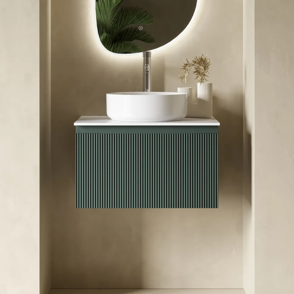Drench Groove 600mm Fluted Wall Hung Vanity Unit & Sintered Stone Countertop