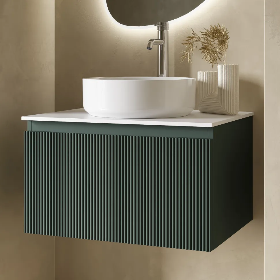 Drench Groove 600mm Fluted Wall Hung Vanity Unit & Sintered Stone Countertop