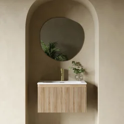 Drench Groove 600mm Fluted Wall Hung Vanity Unit & Matt Stone Basin
