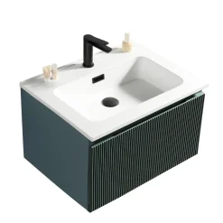 Drench Groove 600mm Fluted Wall Hung Vanity Unit & Matt Stone Basin