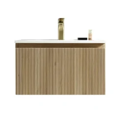 Drench Groove 600mm Fluted Wall Hung Vanity Unit & Matt Stone Basin