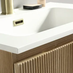 Drench Groove 600mm Fluted Wall Hung Vanity Unit & Matt Stone Basin