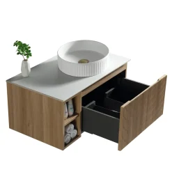 Drench Groove 800mm Fluted Wall Hung Vanity Unit with Open Shelves & Sintered Stone Countertop