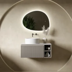Drench Groove 800mm Fluted Wall Hung Vanity Unit with Open Shelves & Sintered Stone Countertop