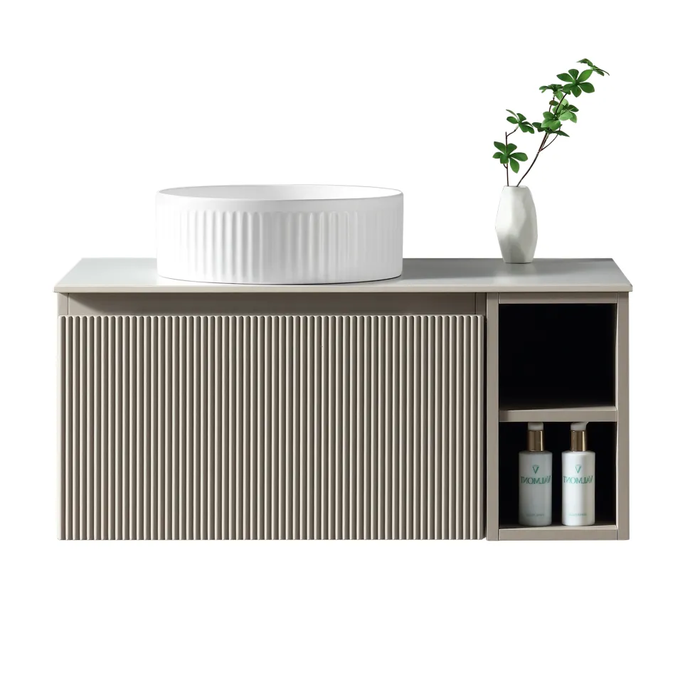 Drench Groove 800mm Fluted Wall Hung Vanity Unit with Open Shelves & Sintered Stone Countertop
